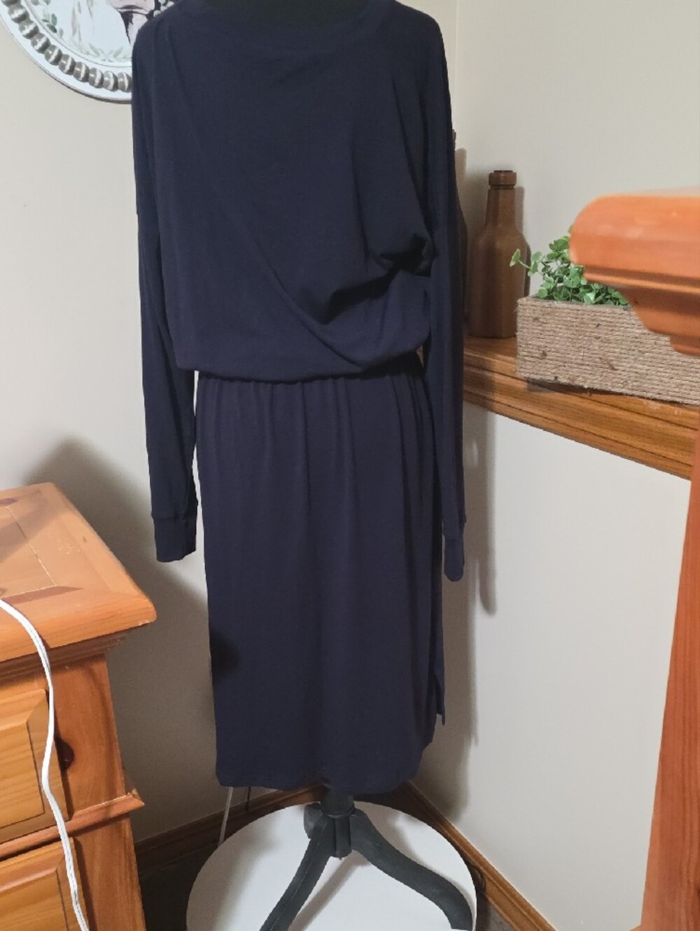 Navy Long-Sleeve Drawstring Waist Dress - Picture 4 of 8